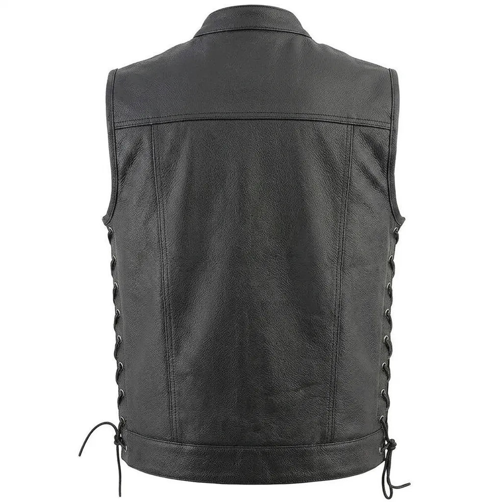 Classic Leather Vest for Men with Side Lace Design | Biker Style Leather Vest
