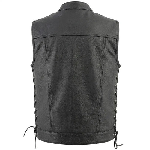Classic Leather Vest for Men with Side Lace Design | Biker Style Leather Vest