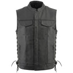 Classic Leather Vest for Men with Side Lace Design | Biker Style Leather Vest