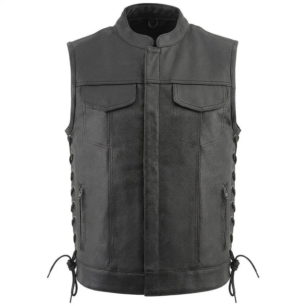 Classic Leather Vest for Men with Side Lace Design | Biker Style Leather Vest