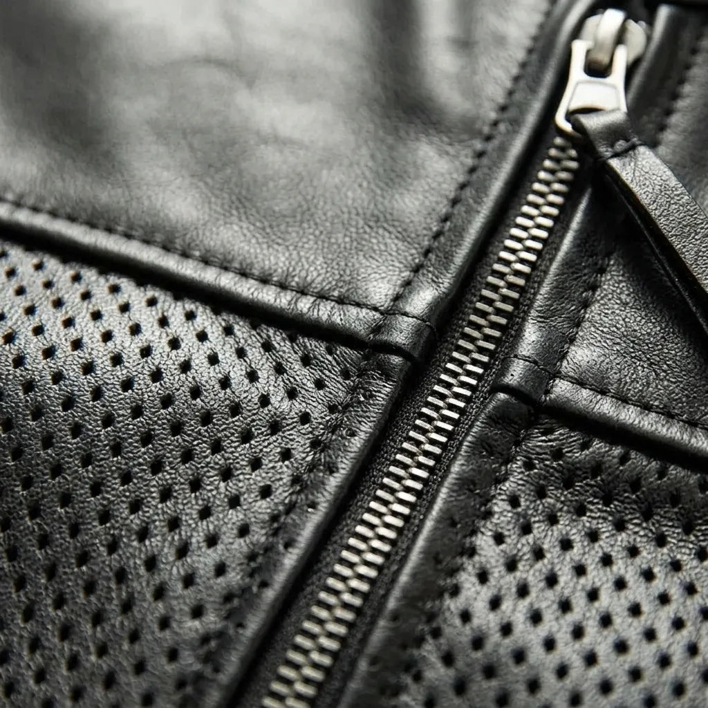 Men’s Perforated Biker Leather Vest | Breathable Motorcycle Leather Vest