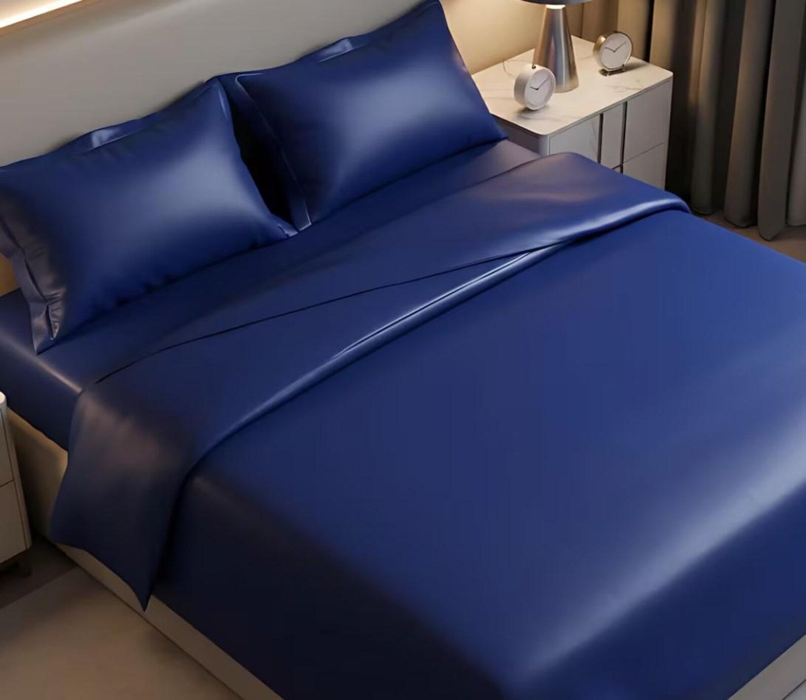 Blue Leather Bed Sheet with Pillow Cover