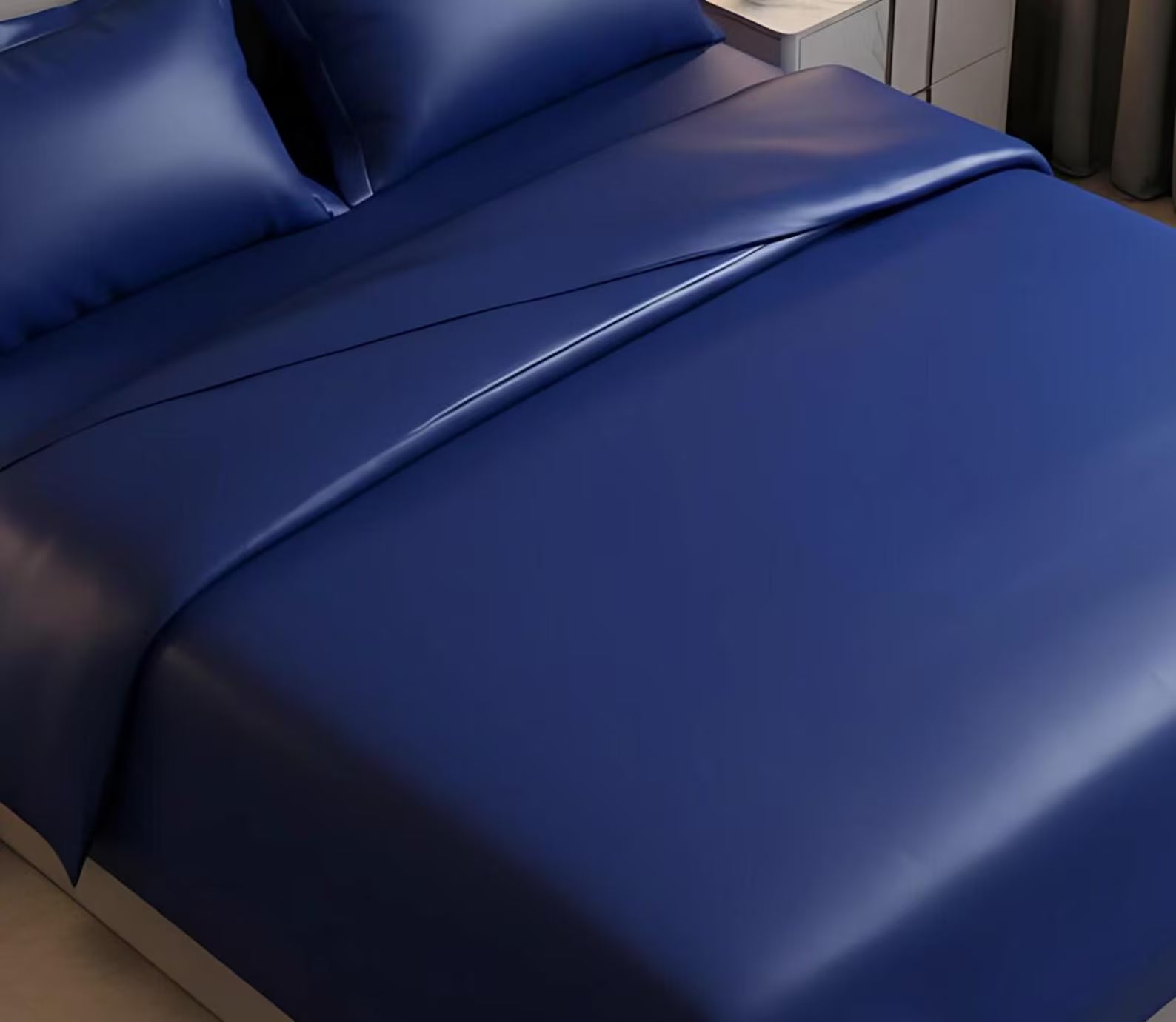 Blue Leather Bed Sheet with Pillow Cover