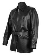 Black leather jacket with zippers on a white background