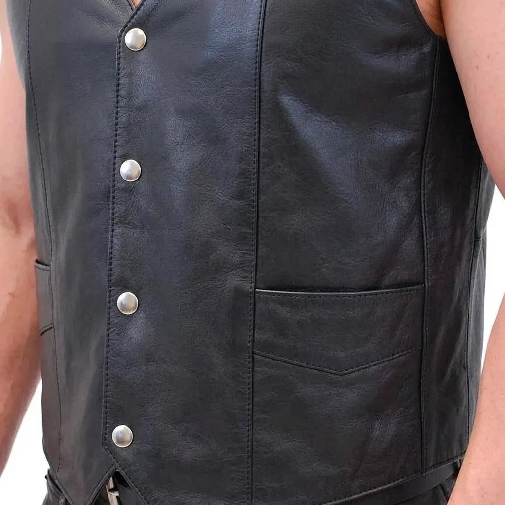 Casual Leather Vest with Front Button Closure for Men | Stylish Leather Vest
