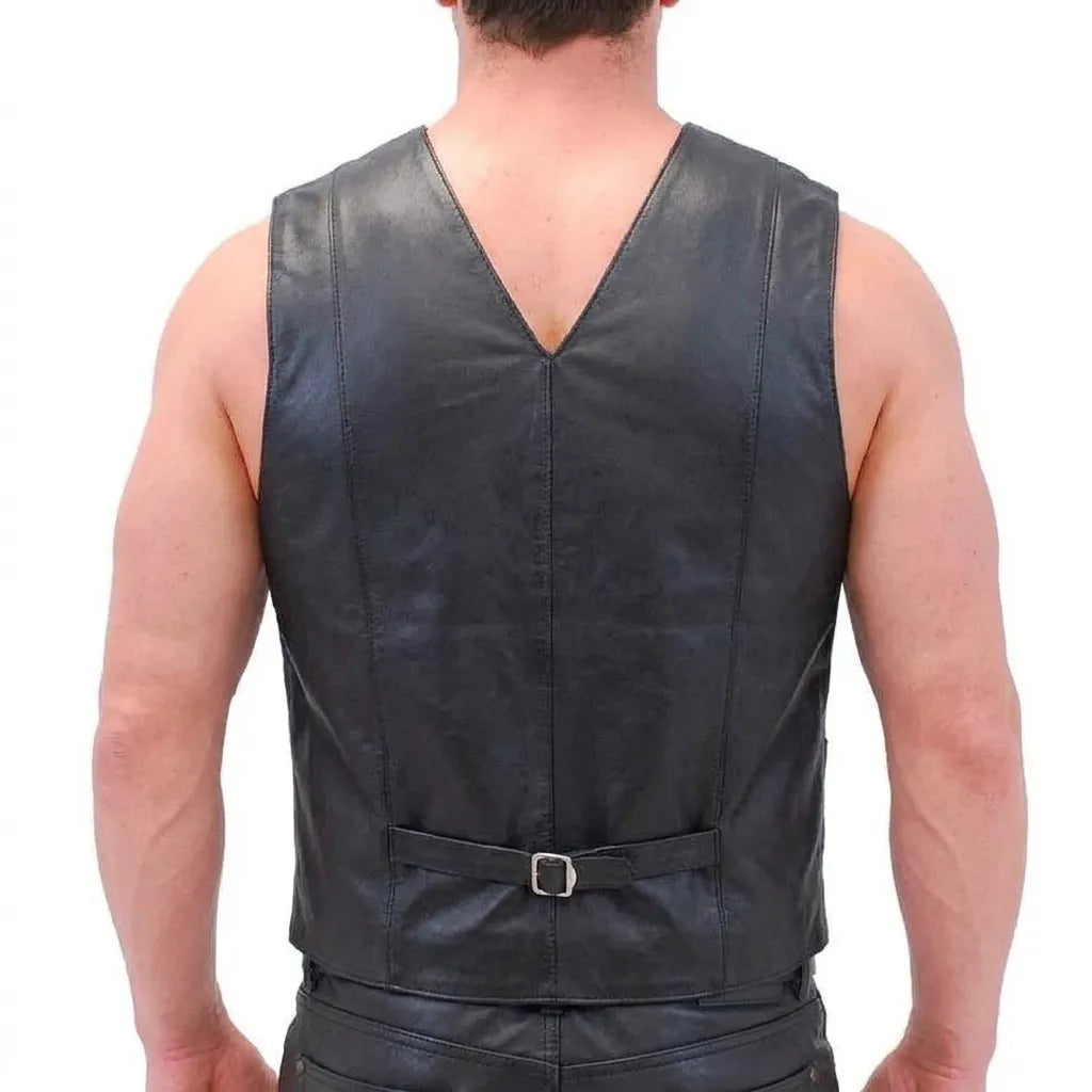 Casual Leather Vest with Front Button Closure for Men | Stylish Leather Vest