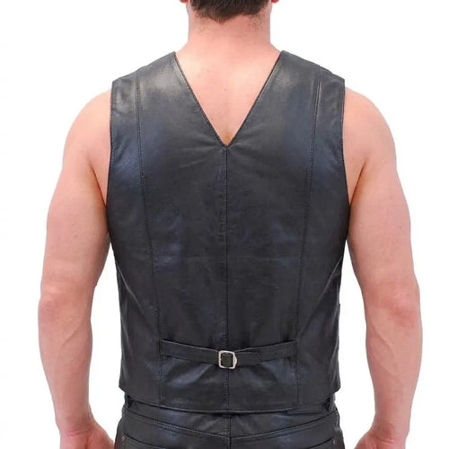 Casual Leather Vest with Front Button Closure for Men | Stylish Leather Vest