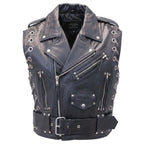 Chromed-Out Leather Motorcycle Vest for Men | Premium Biker Leather Vest