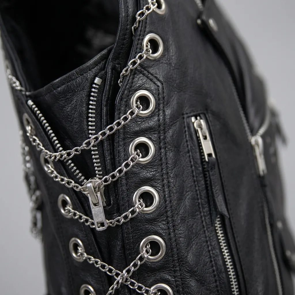 Chromed-Out Leather Motorcycle Vest for Men | Premium Biker Leather Vest