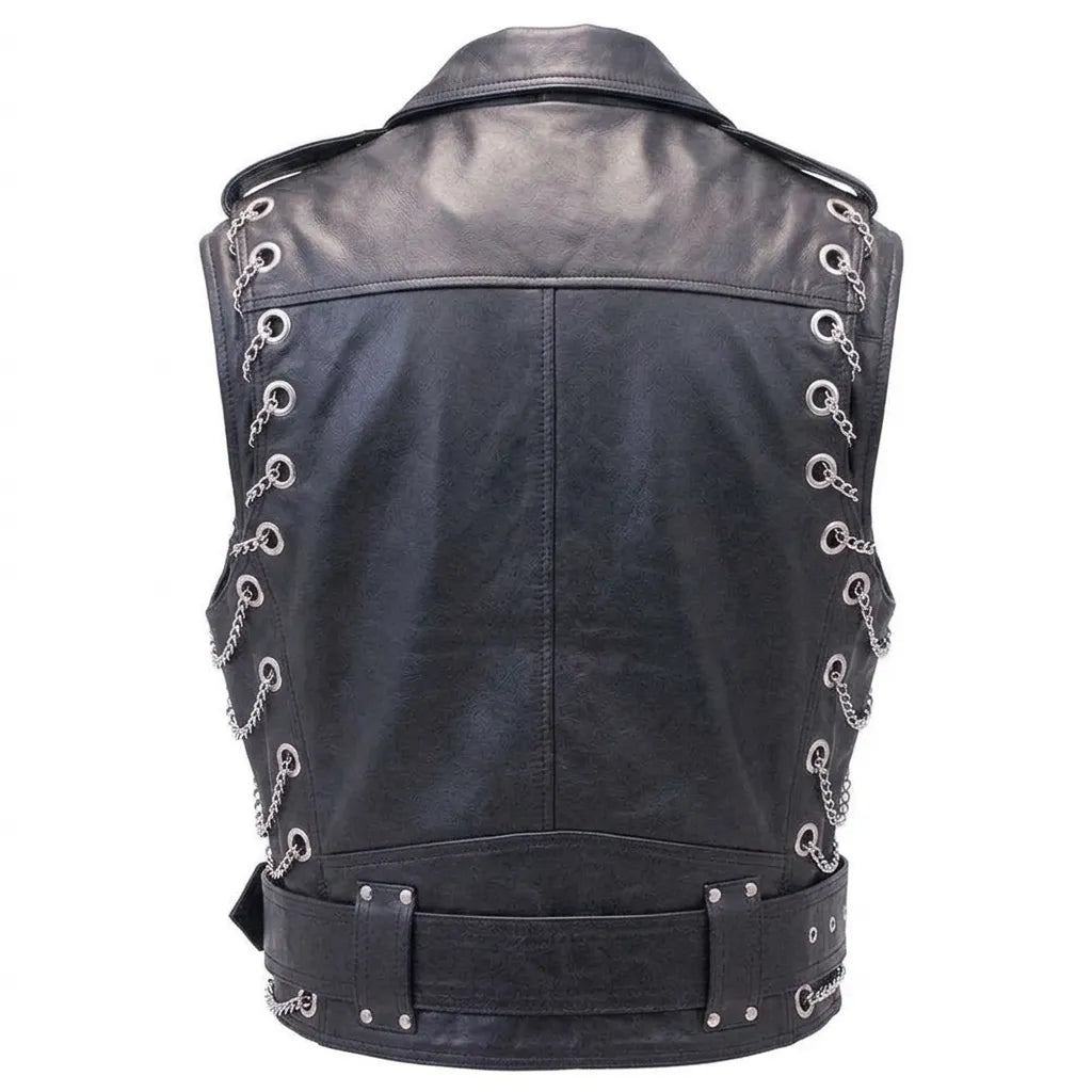 Chromed-Out Leather Motorcycle Vest for Men | Premium Biker Leather Vest