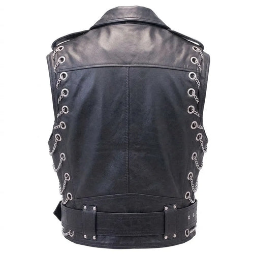 Chromed-Out Leather Motorcycle Vest for Men | Premium Biker Leather Vest
