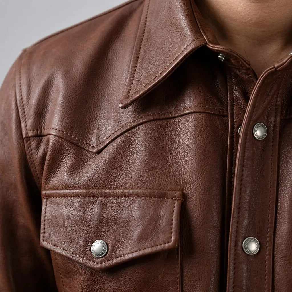 Classy Brown Leather Shirt for Men | Genuine Leather Stylish Shirt