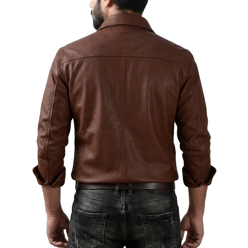 Classy Brown Leather Shirt for Men | Genuine Leather Stylish Shirt
