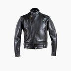Black cossack collar leather jacket on a white background