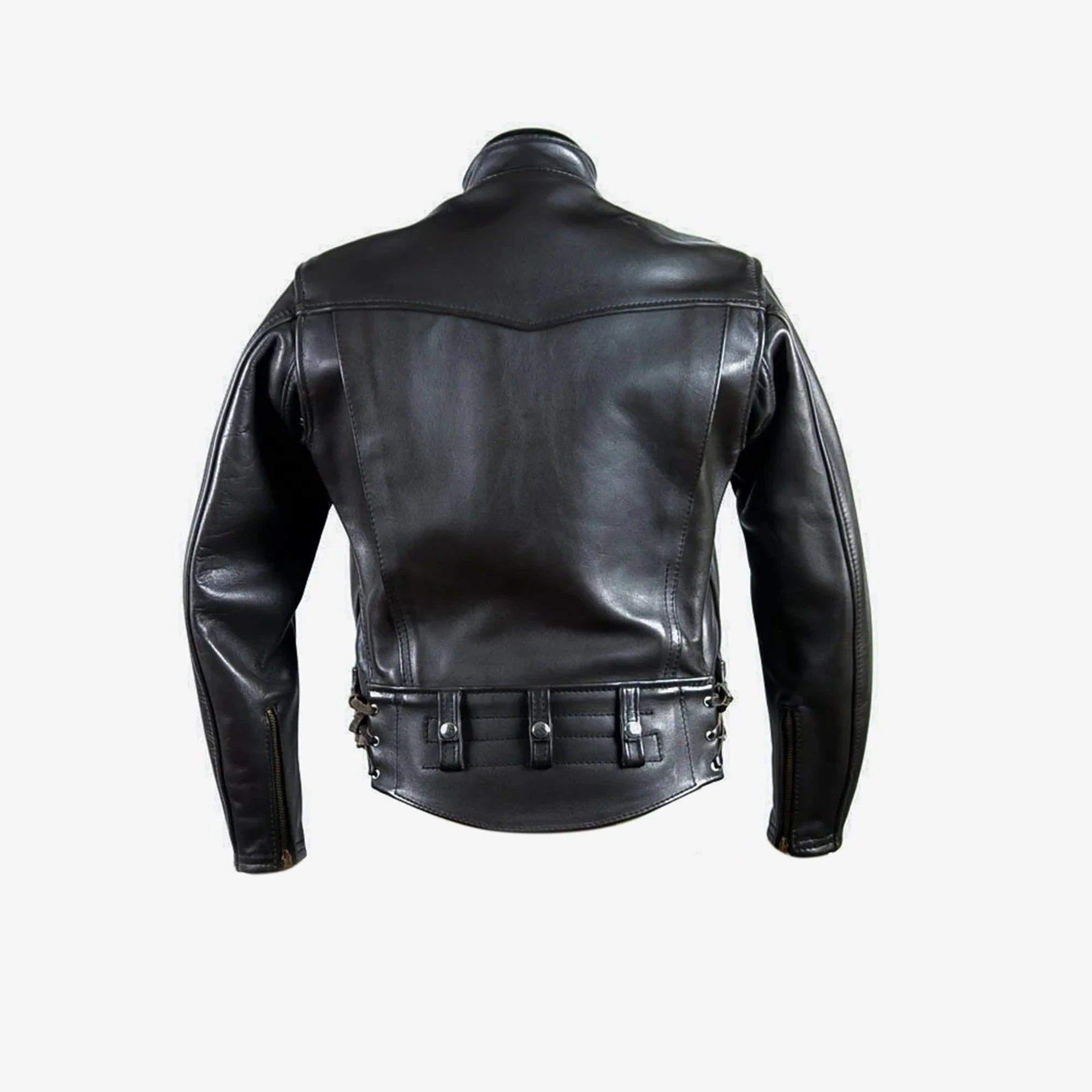 Black cossack collar leather jacket on a white background