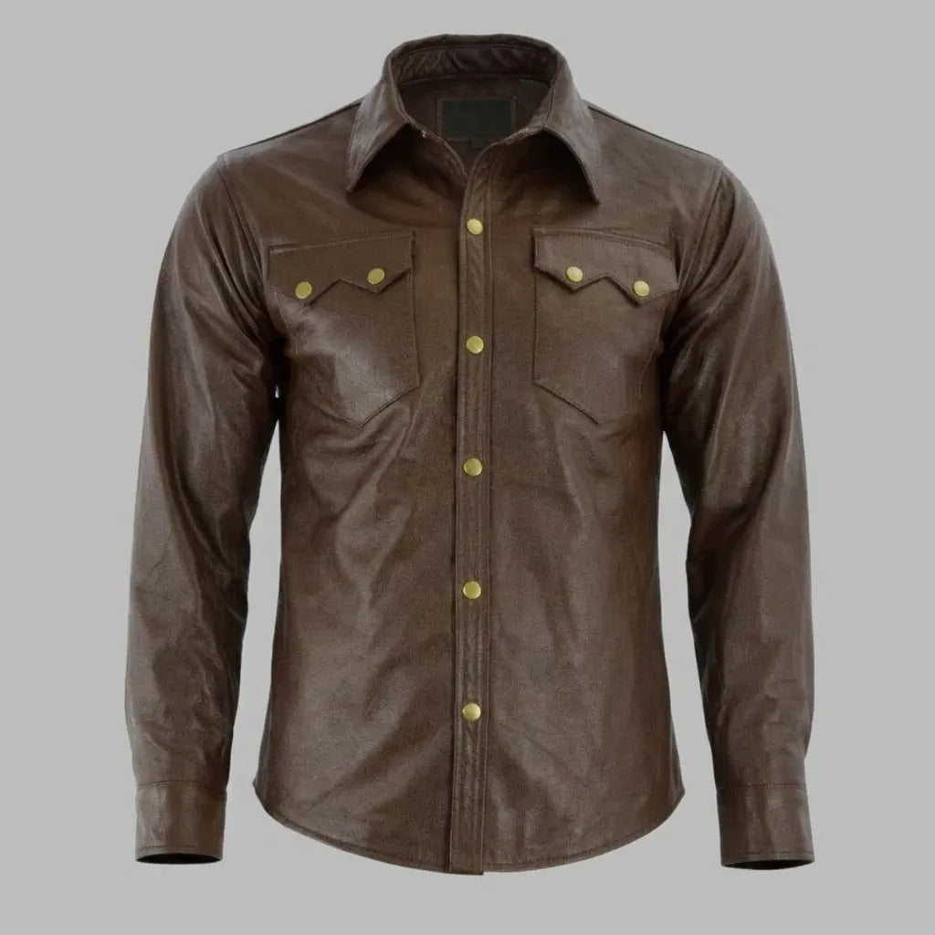 Dark Brown Leather Shirt for Men | Genuine Leather Stylish Shirt