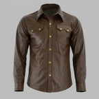 Dark Brown Leather Shirt for Men | Genuine Leather Stylish Shirt