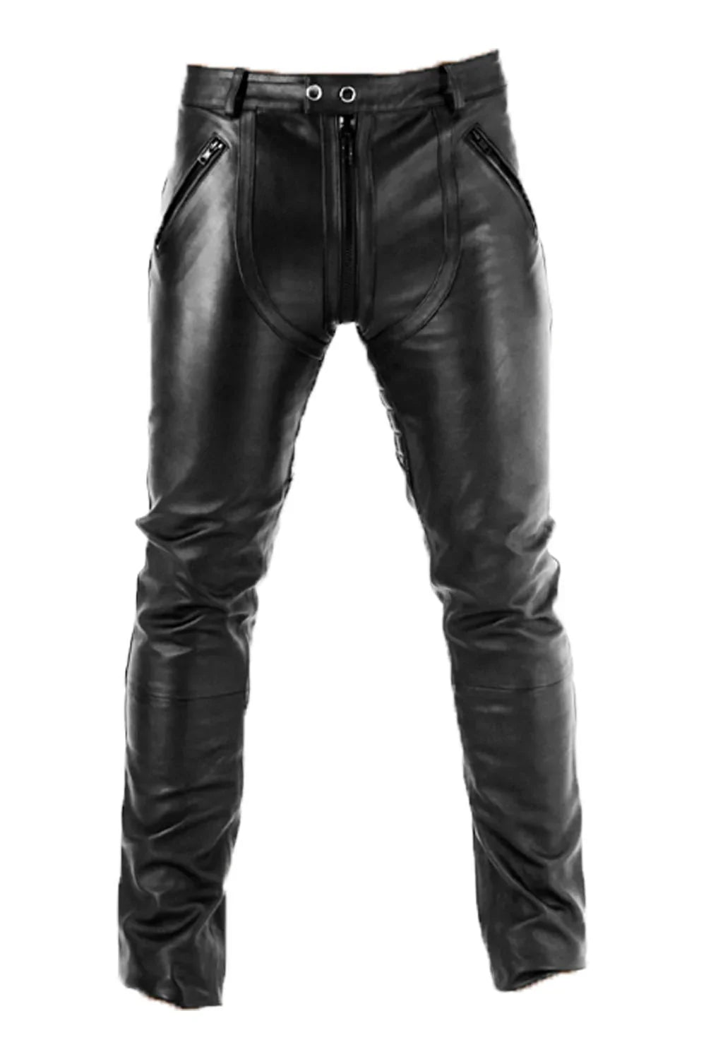 Men's Gay-Zip Leather Pants Full Zip