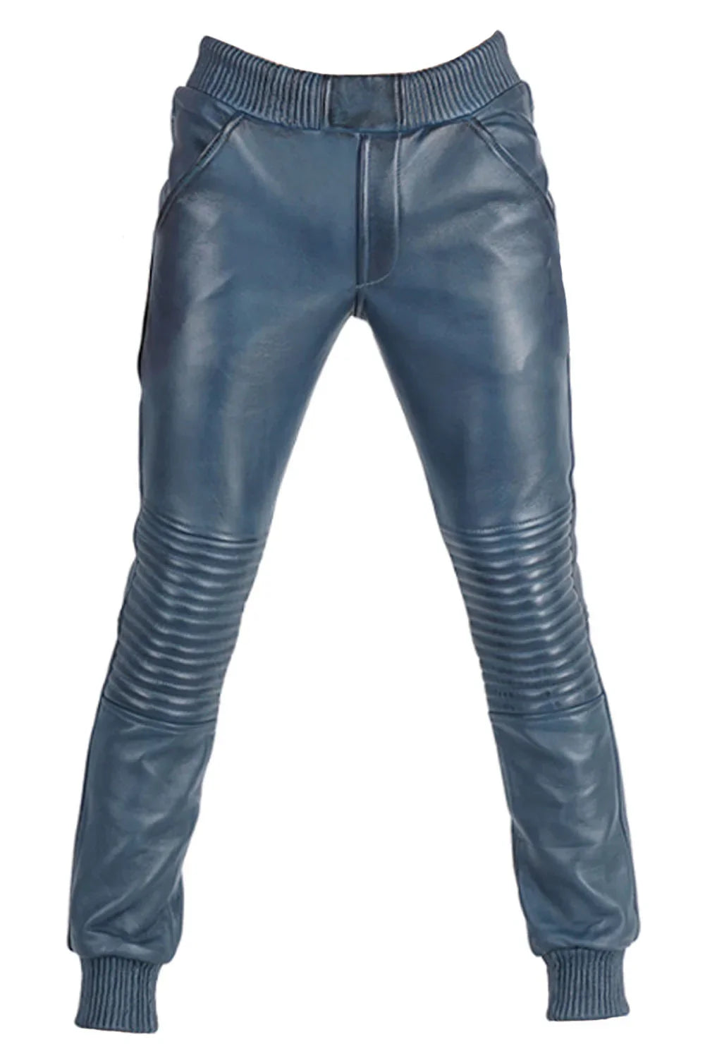 Leathericmen Blue Stretch Leather Joggers
