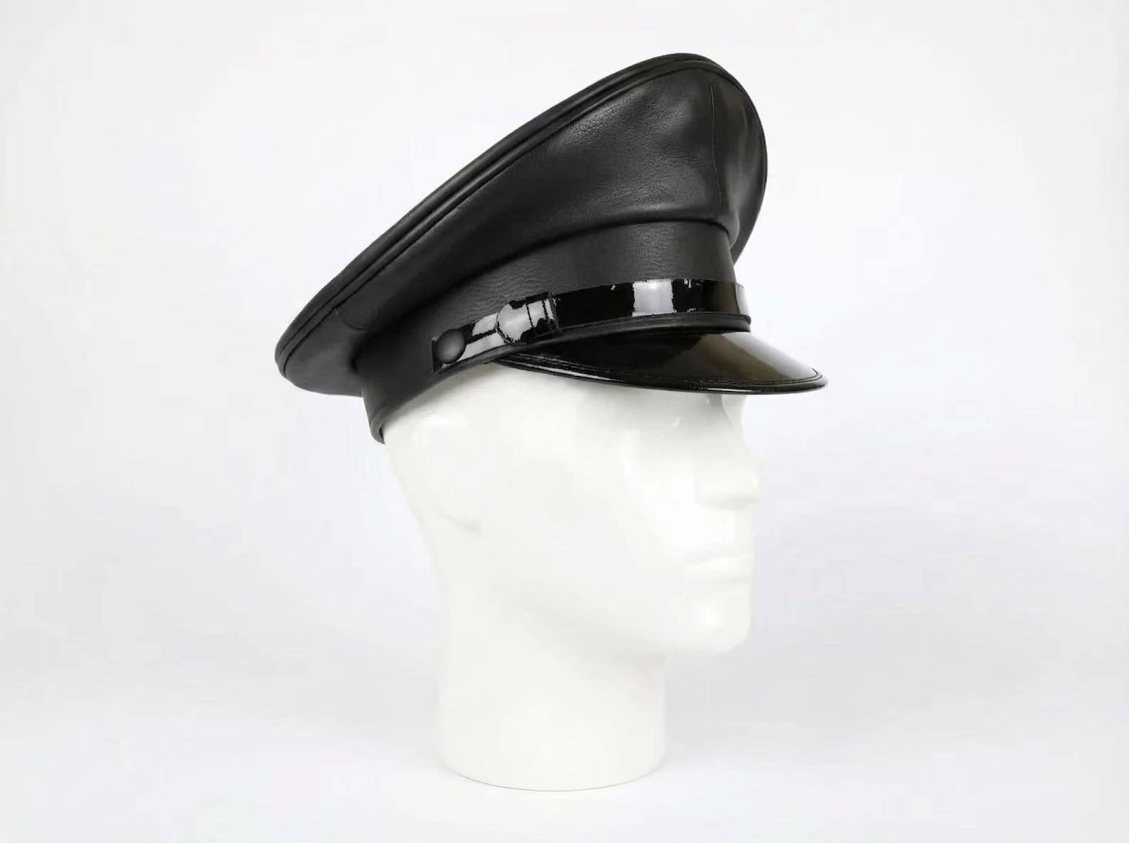 Genuine Leather Police-Style Cap