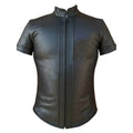 Black leather shirt with a zipper on a white background