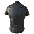 Black leather vest on a white background