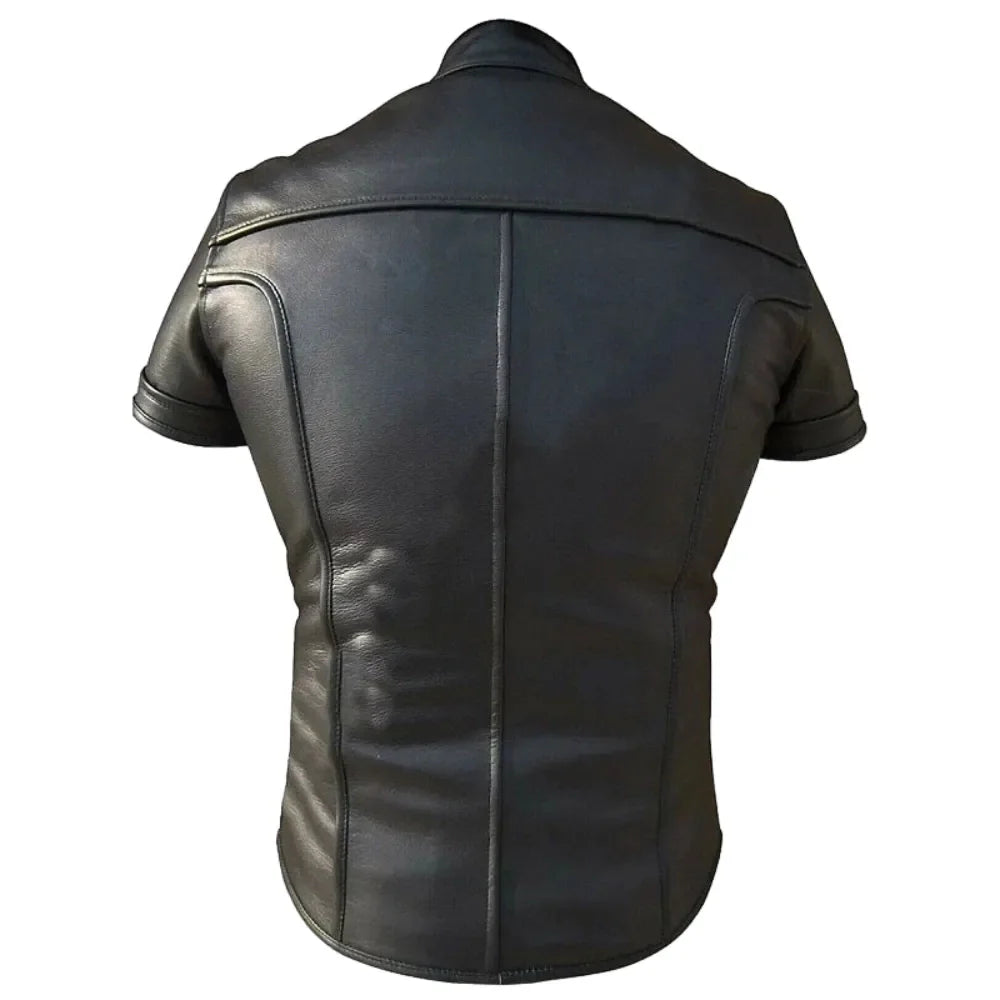 Black leather vest on a white background