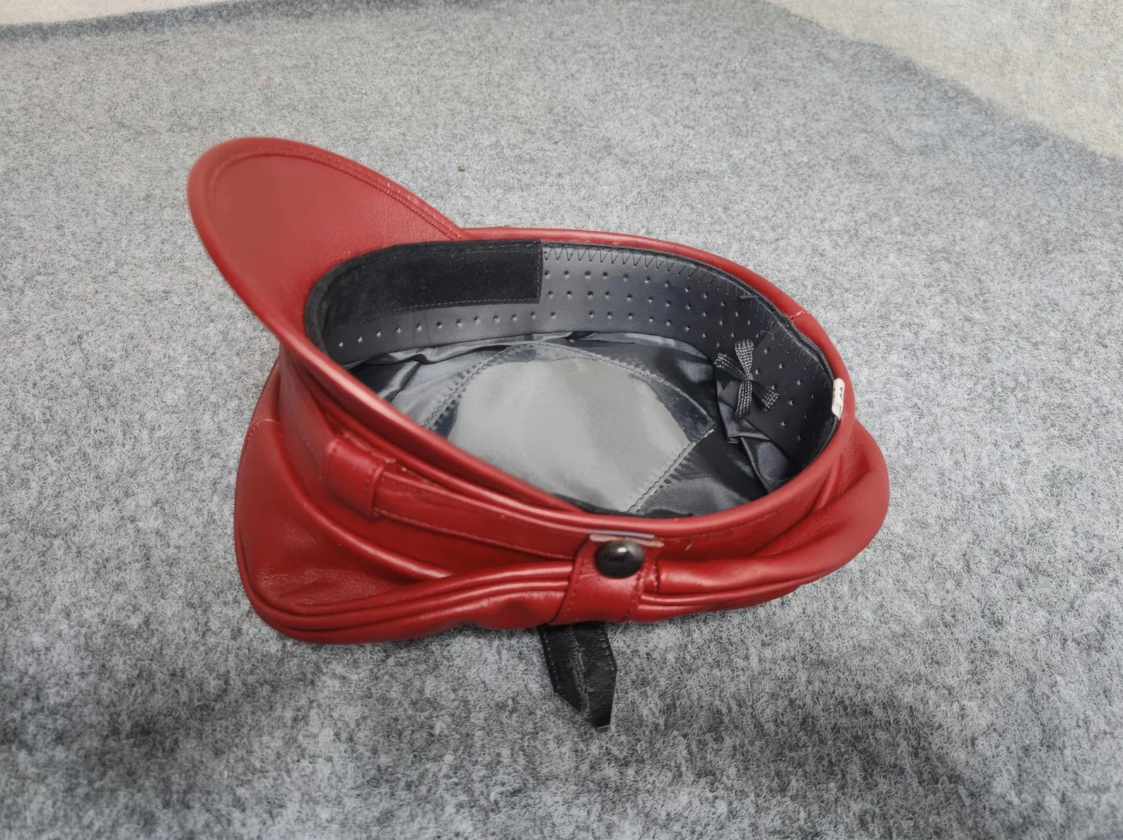 Genuine Sheepskin Red Leather Biker Cap