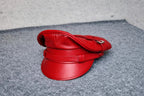 Genuine Sheepskin Red Leather Biker Cap