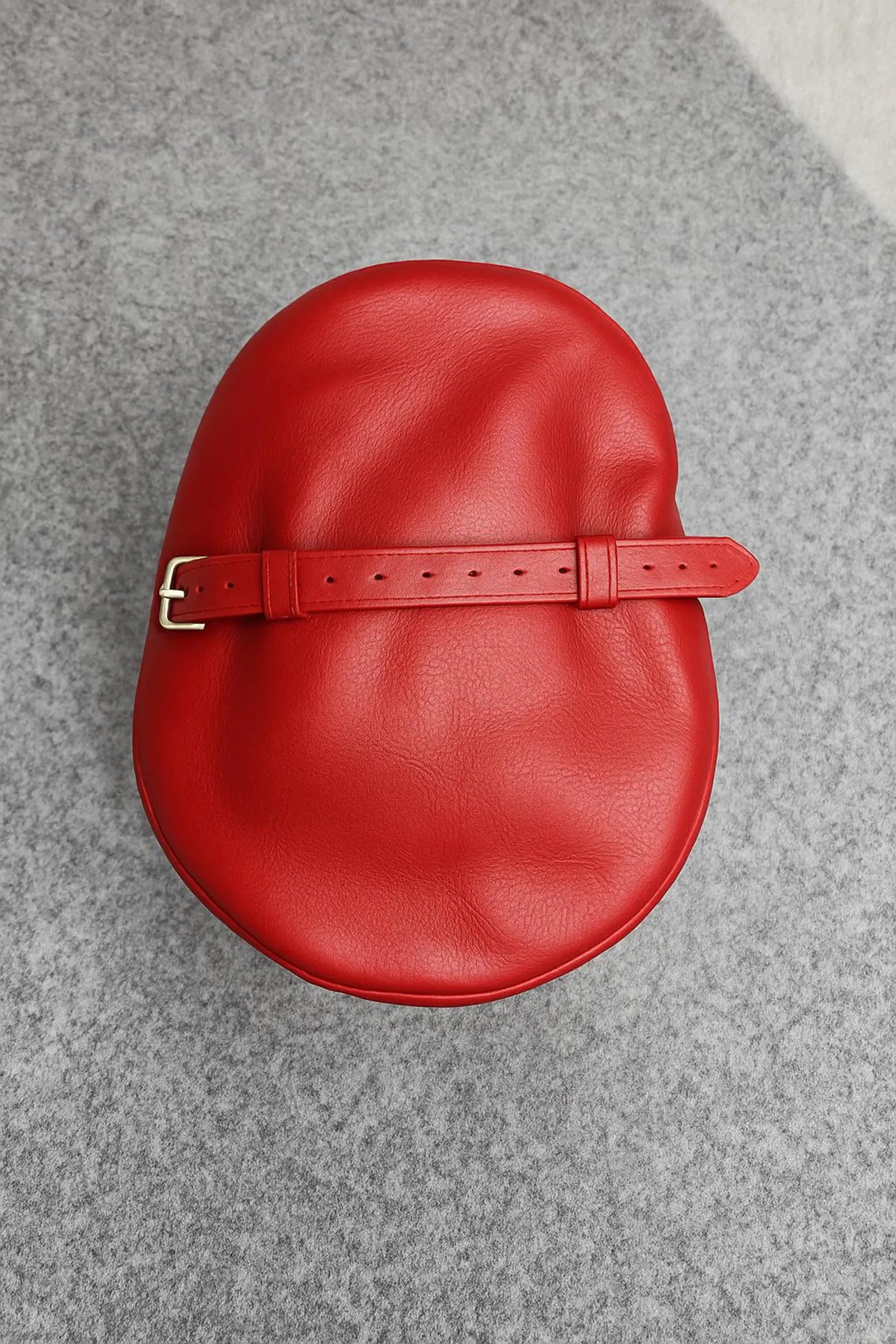 Genuine Sheepskin Red Leather Biker Cap