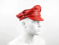 Genuine Sheepskin Red Leather Biker Cap