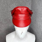 Genuine Sheepskin Red Leather Biker Cap
