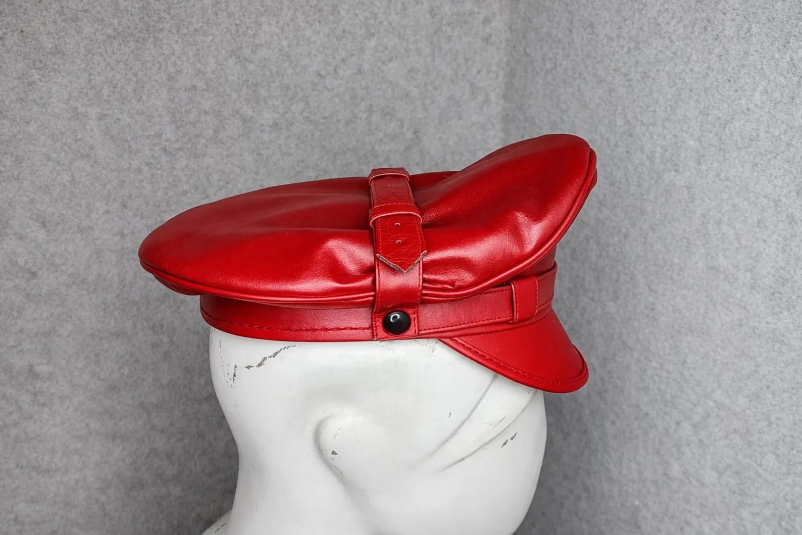 Genuine Sheepskin Red Leather Biker Cap