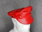 Genuine Sheepskin Red Leather Biker Cap