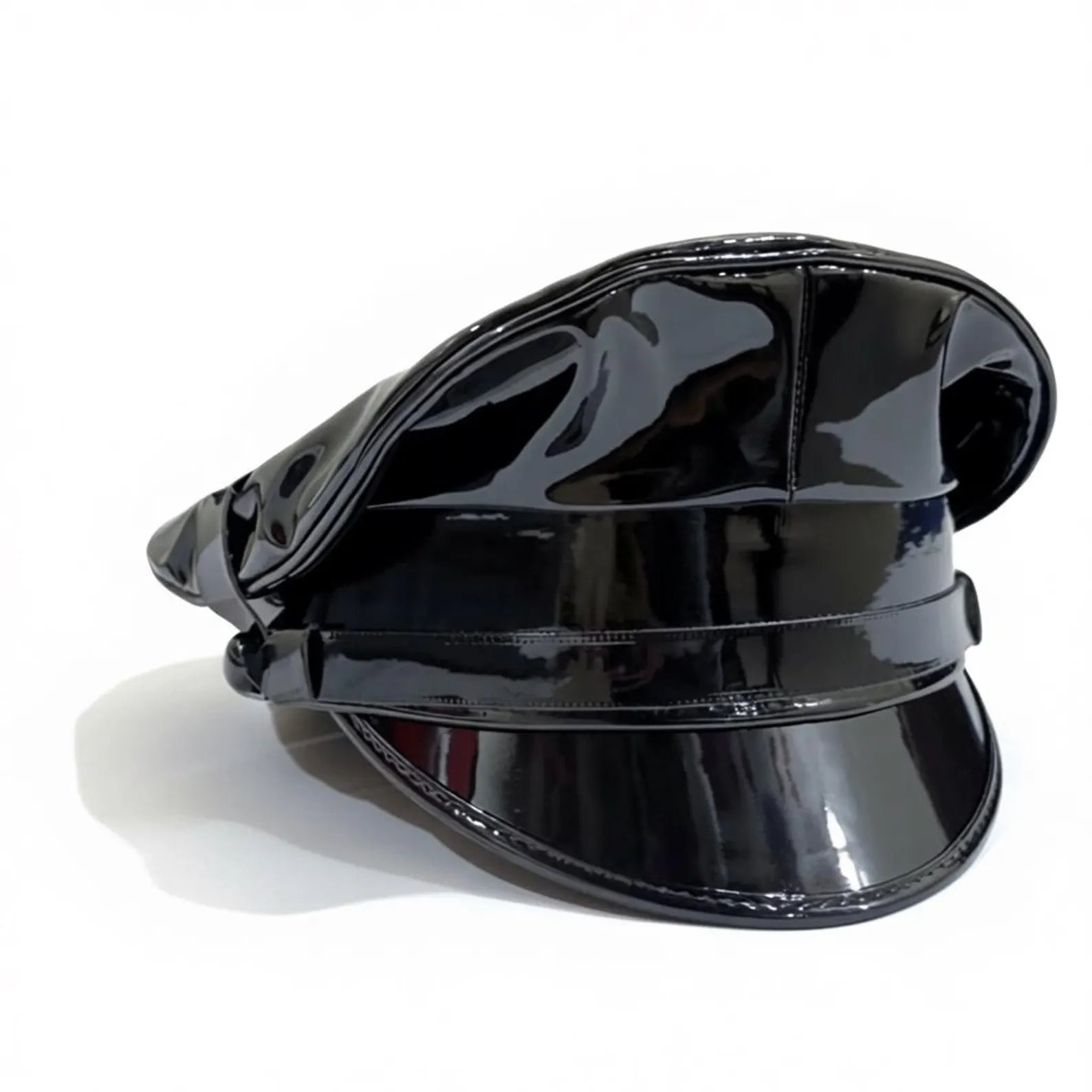 Glossy Vegan Leather Biker Cap