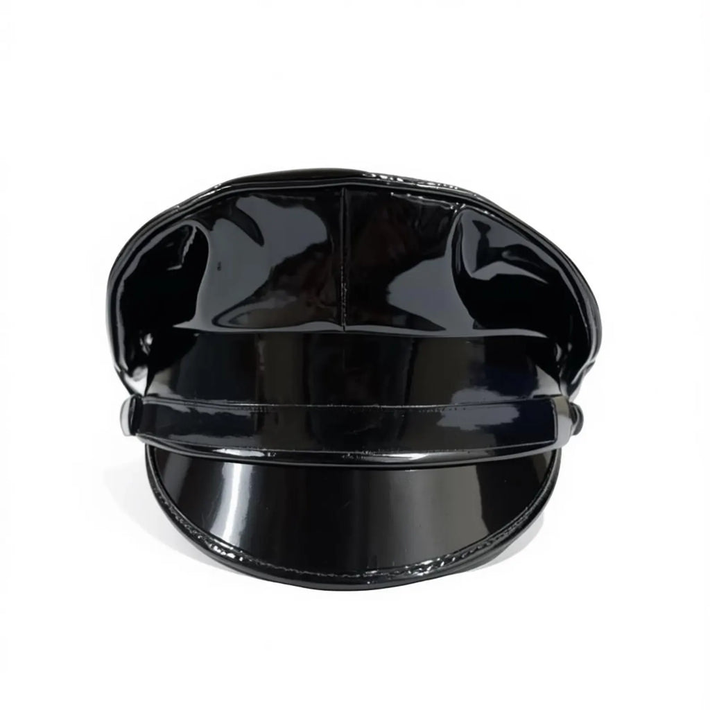 Glossy Vegan Leather Biker Cap