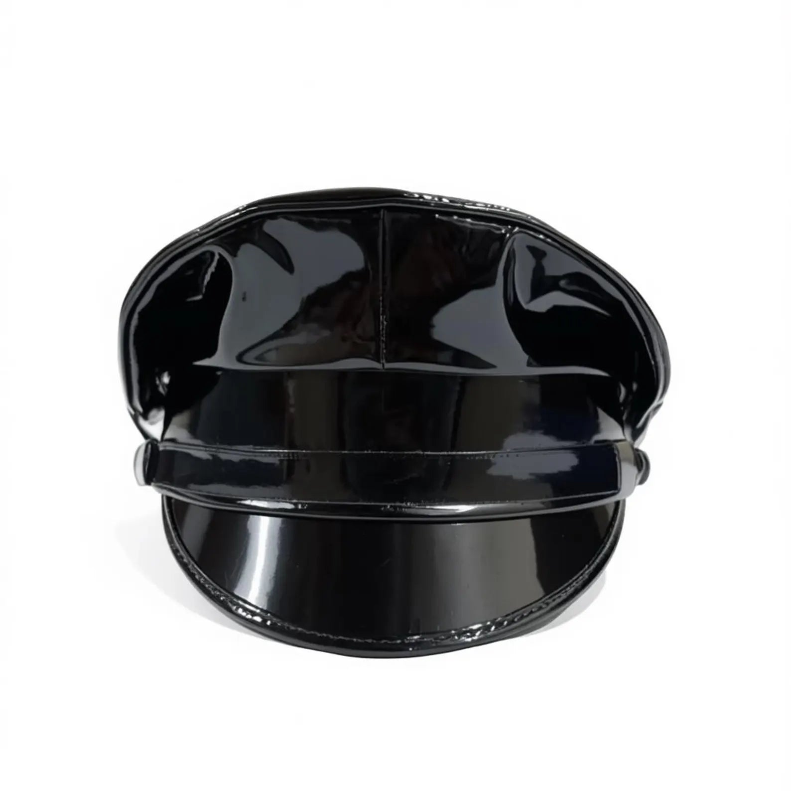Glossy Vegan Leather Biker Cap