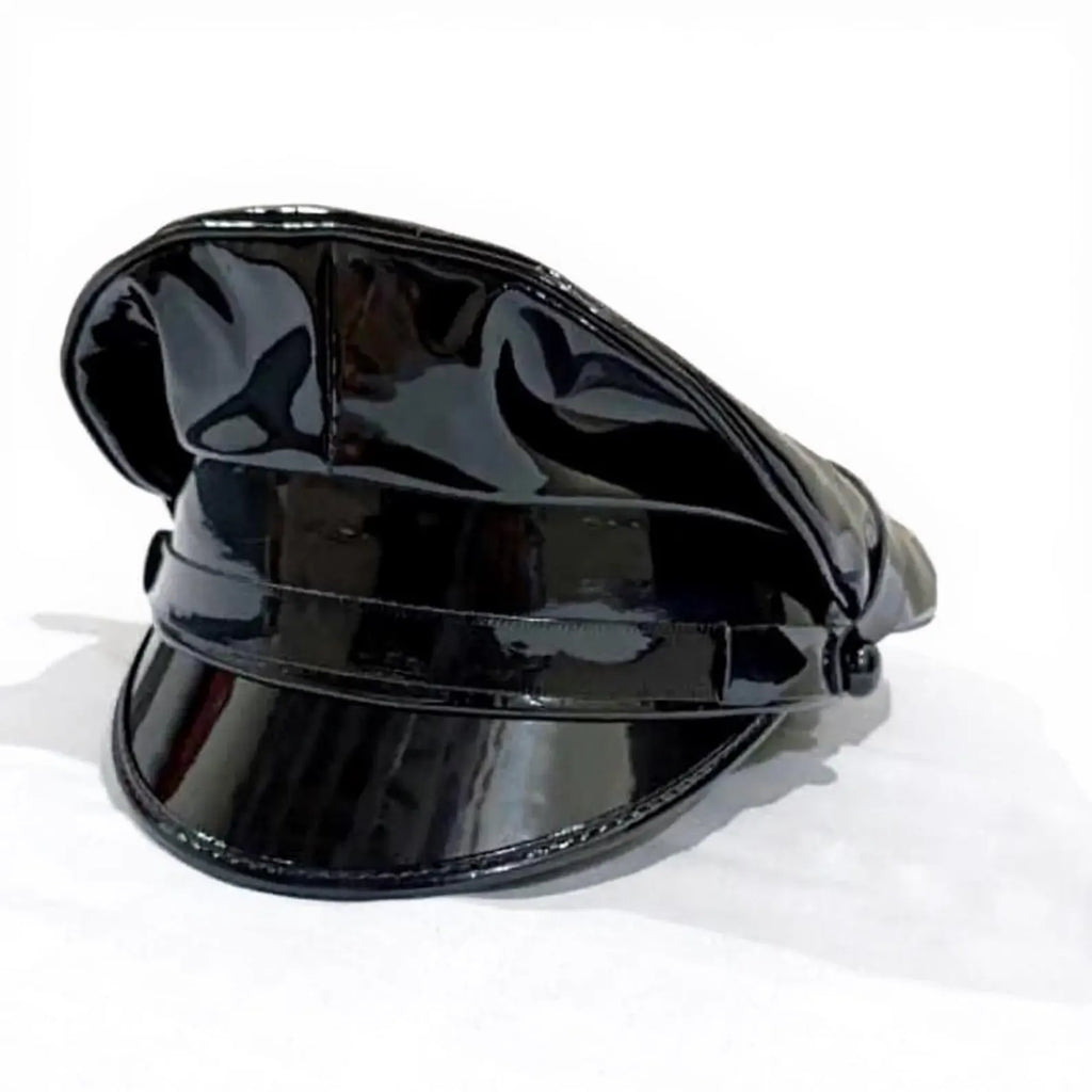 Glossy Vegan Leather Biker Cap
