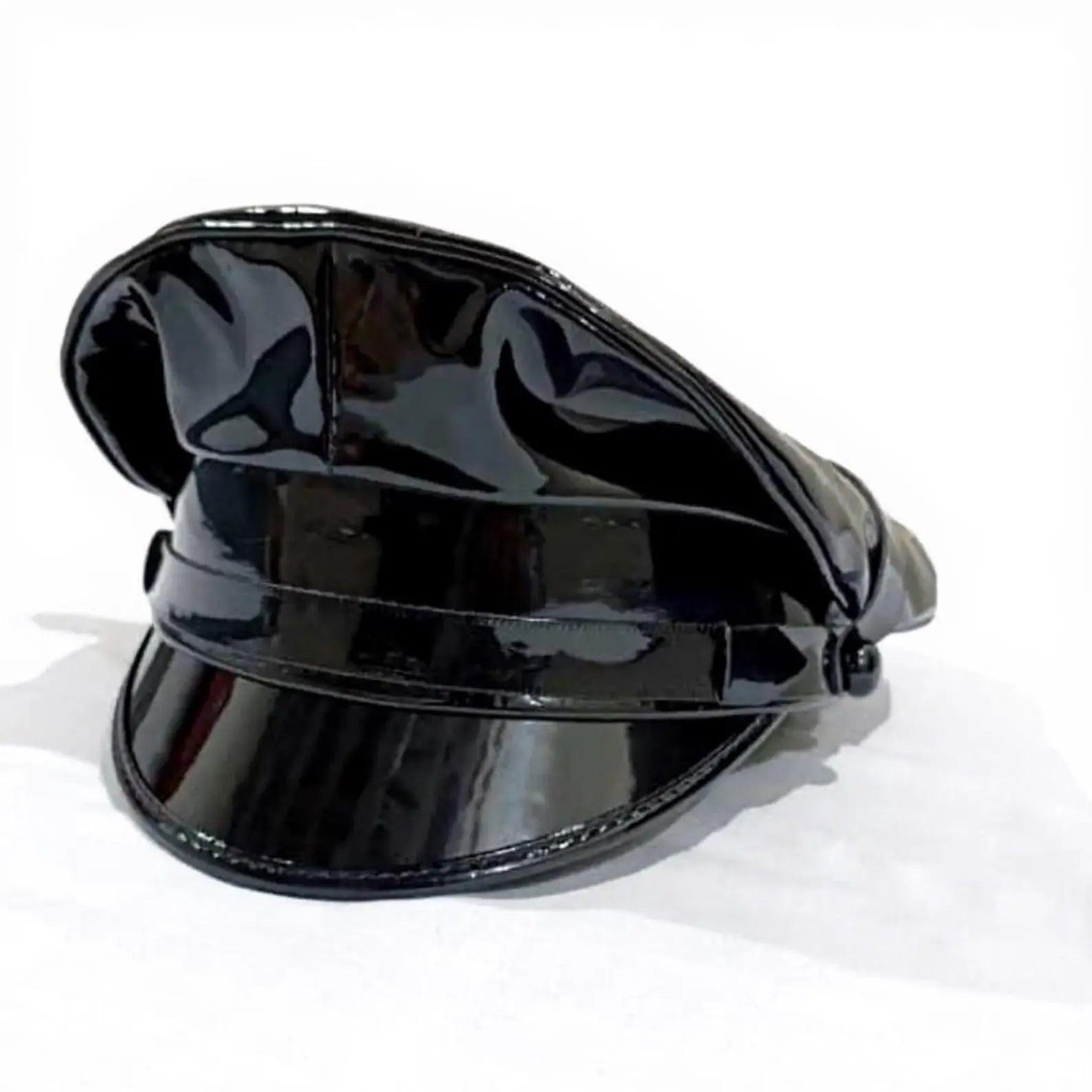 Glossy Vegan Leather Biker Cap