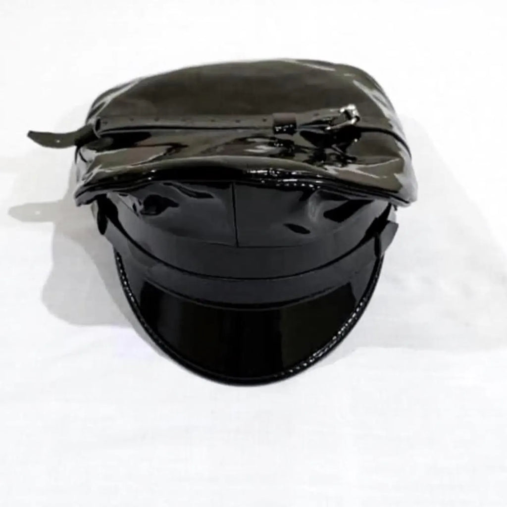 Glossy Vegan Leather Biker Cap