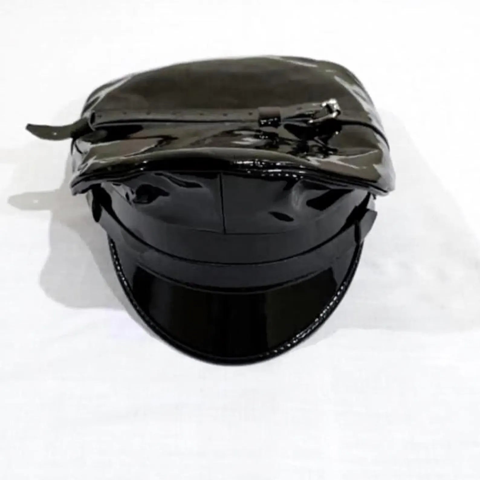 Glossy Vegan Leather Biker Cap