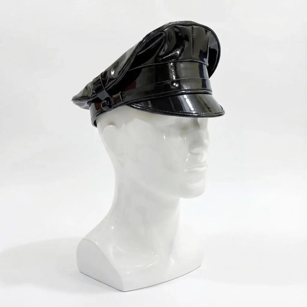 Glossy Vegan Leather Biker Cap