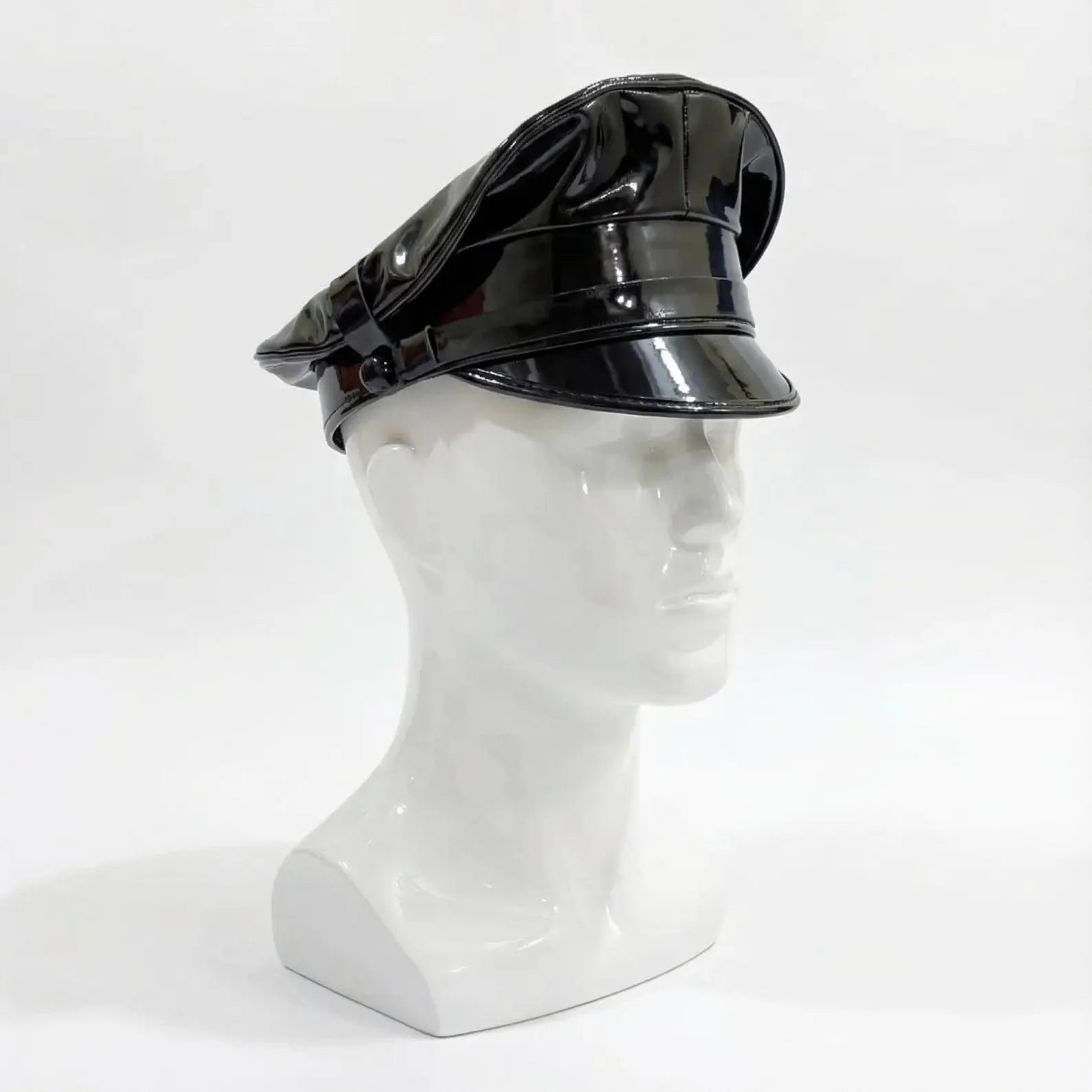 Glossy Vegan Leather Biker Cap