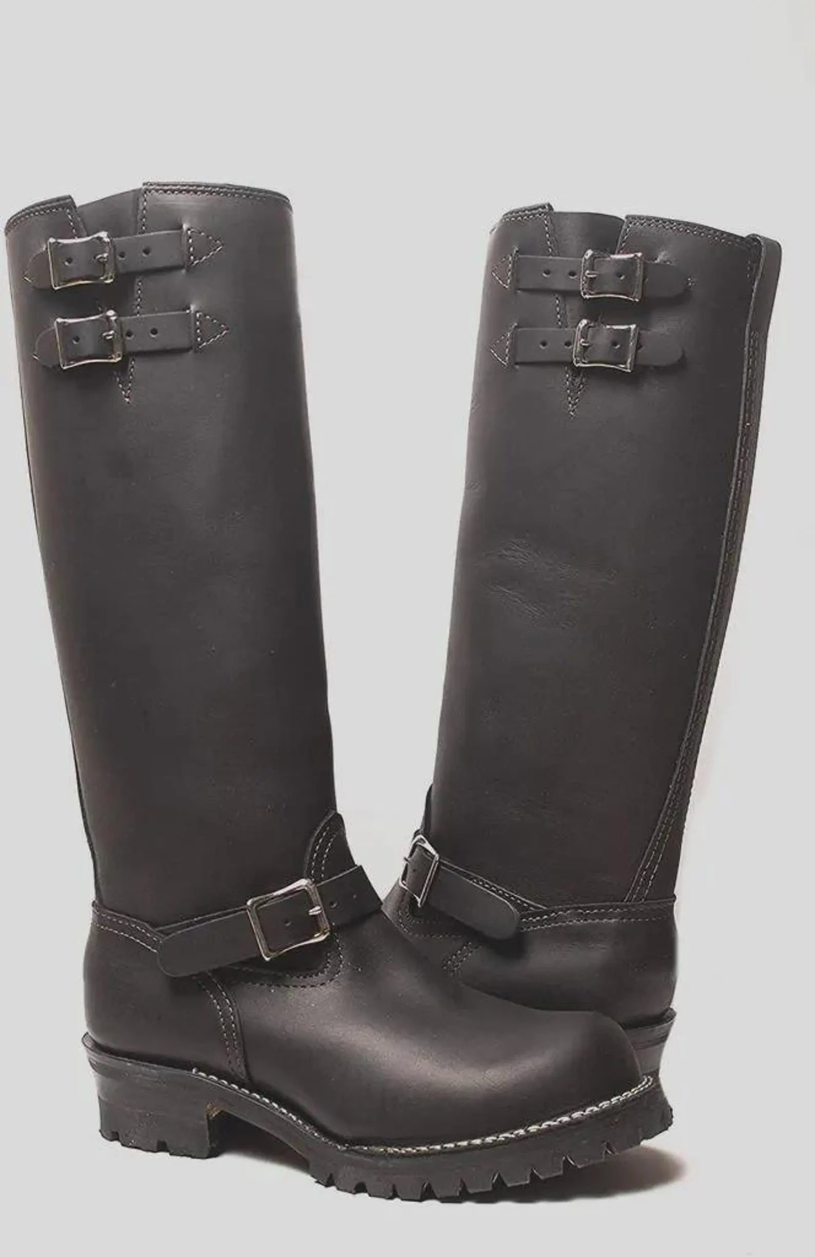 Double Strap Leather Biker Boots