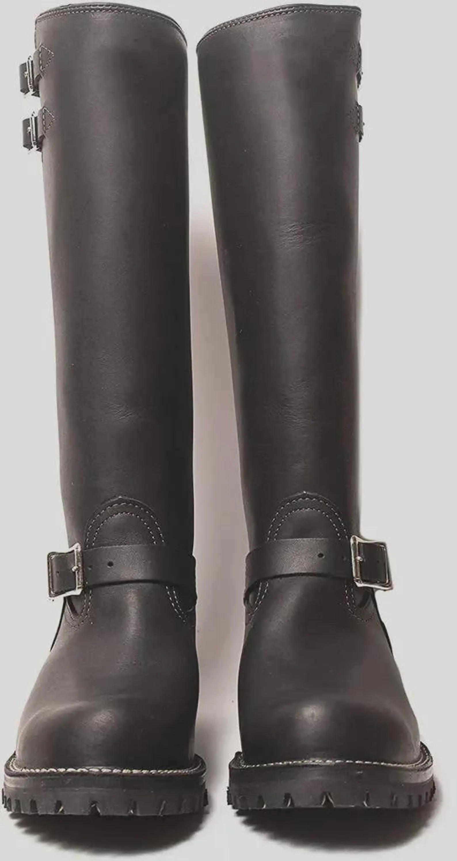 Double Strap Leather Biker Boots