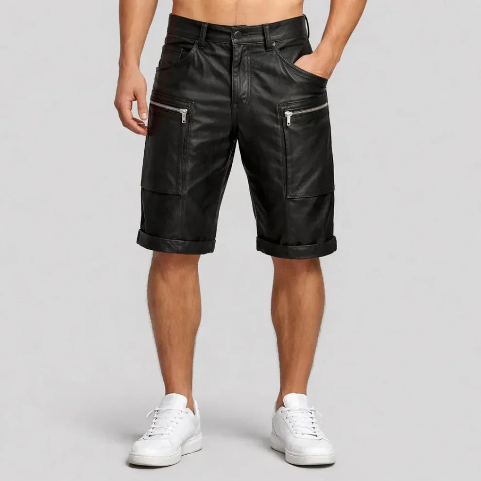 Handmade Men’s Lambskin Leather Cargo Shorts | Premium Genuine Leather | Leathericmen