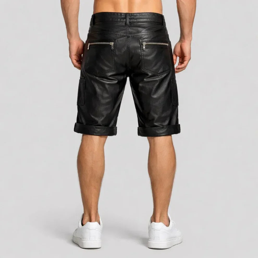 Handmade Men’s Lambskin Leather Cargo Shorts | Premium Genuine Leather | Leathericmen