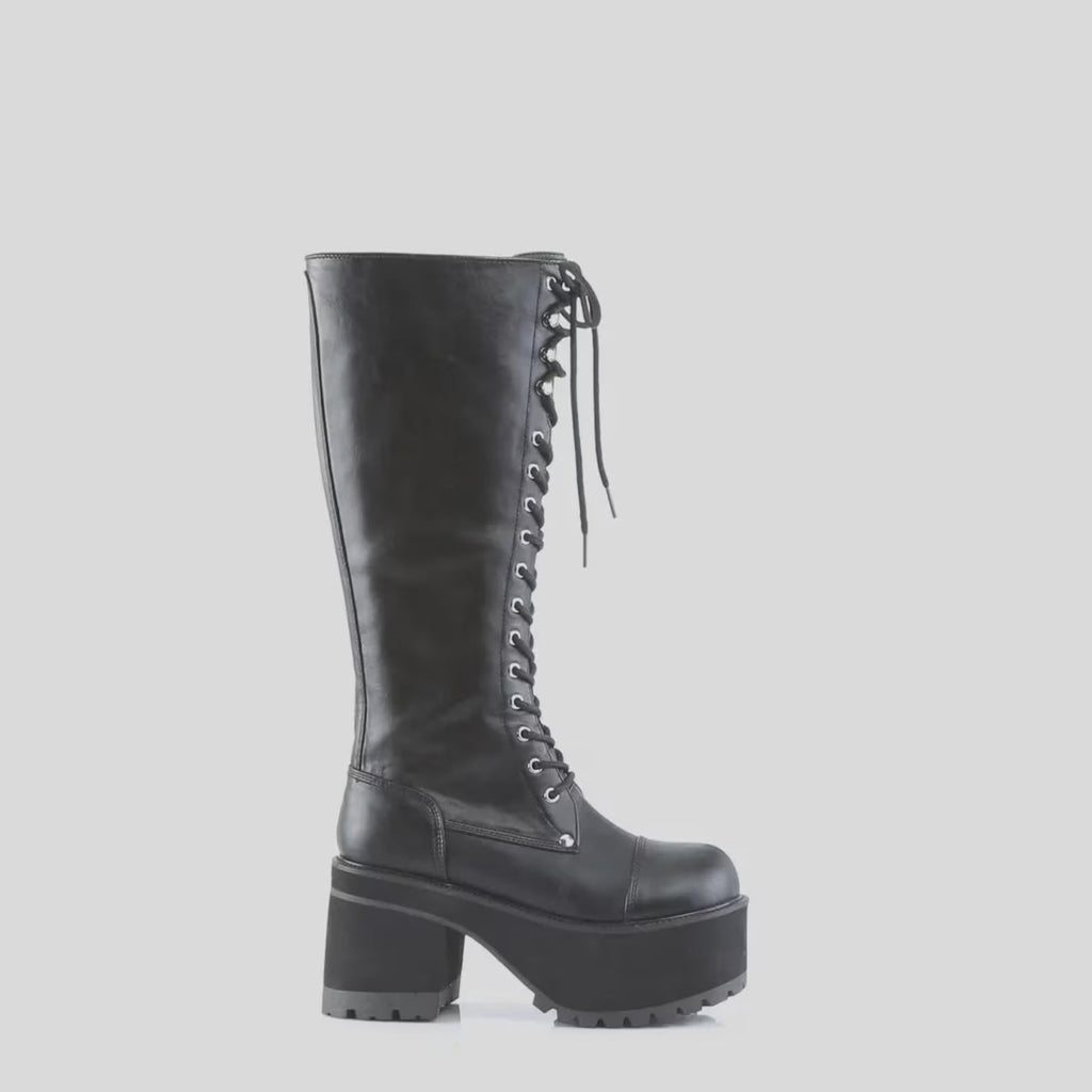 Knee-High Lace-Up Goth Boot on a white background