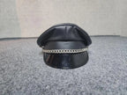 Leather Muir Cap – Biker Officer Hat with Chain