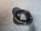 Leather Muir Cap – Biker Officer Hat with Chain